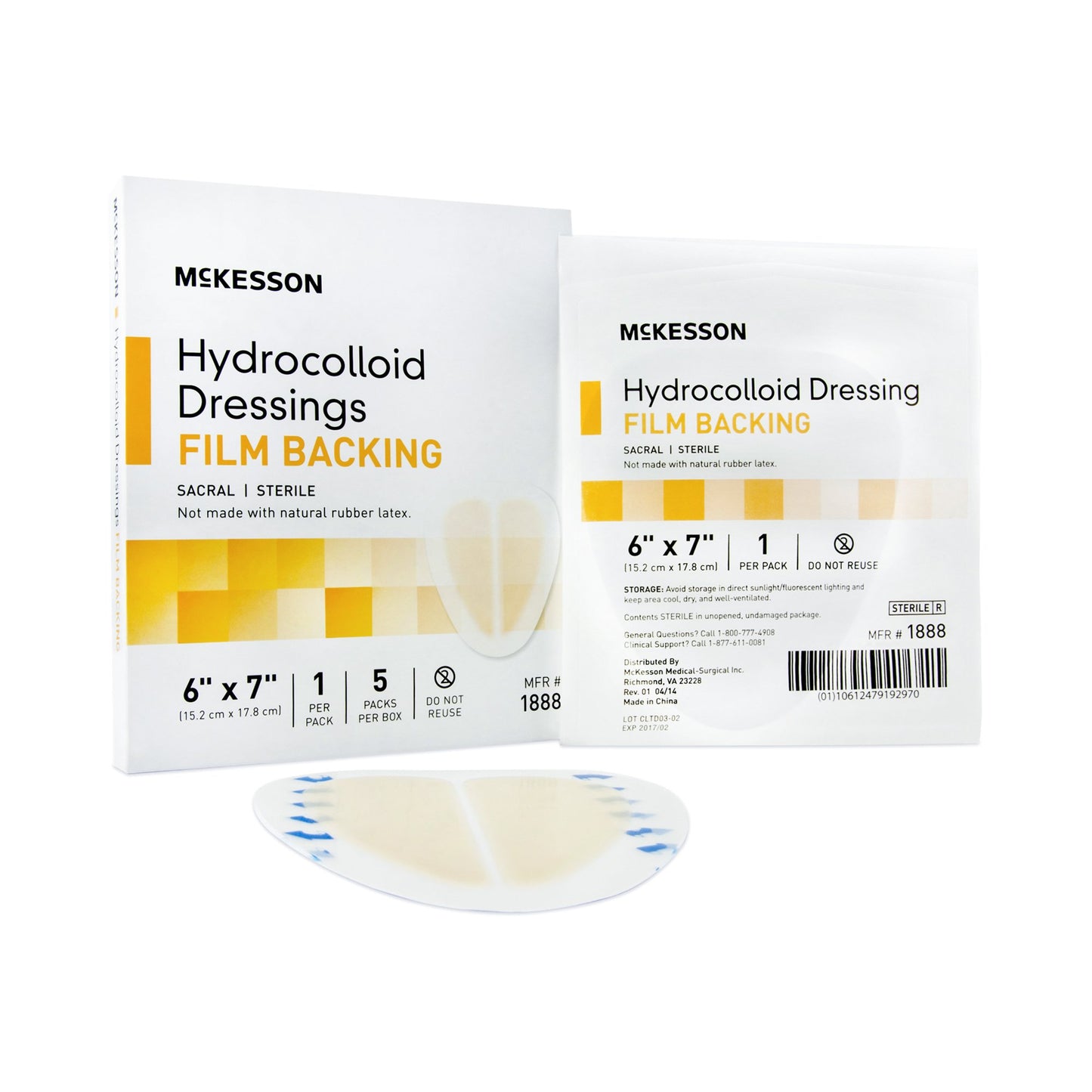McKesson Hydrocolloid Dressing, 6 x 7 Inch Sacral 1888
