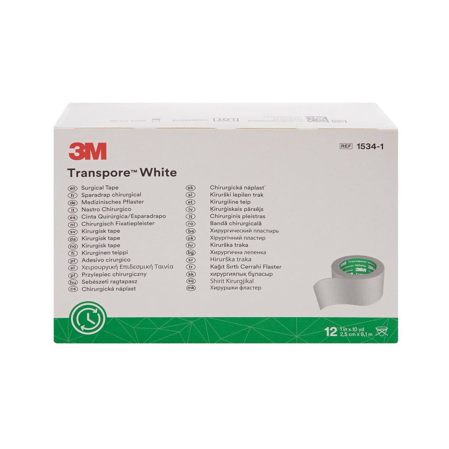 3M™ Transpore™ Plastic Medical Tape, 1 Inch x 10 Yard, White 1534-1