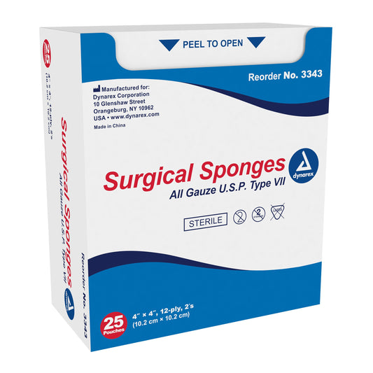 Gauze Sponge Dynarex® 4 X 4 Inch 12-Ply Sterile 2 per Pack - 3343