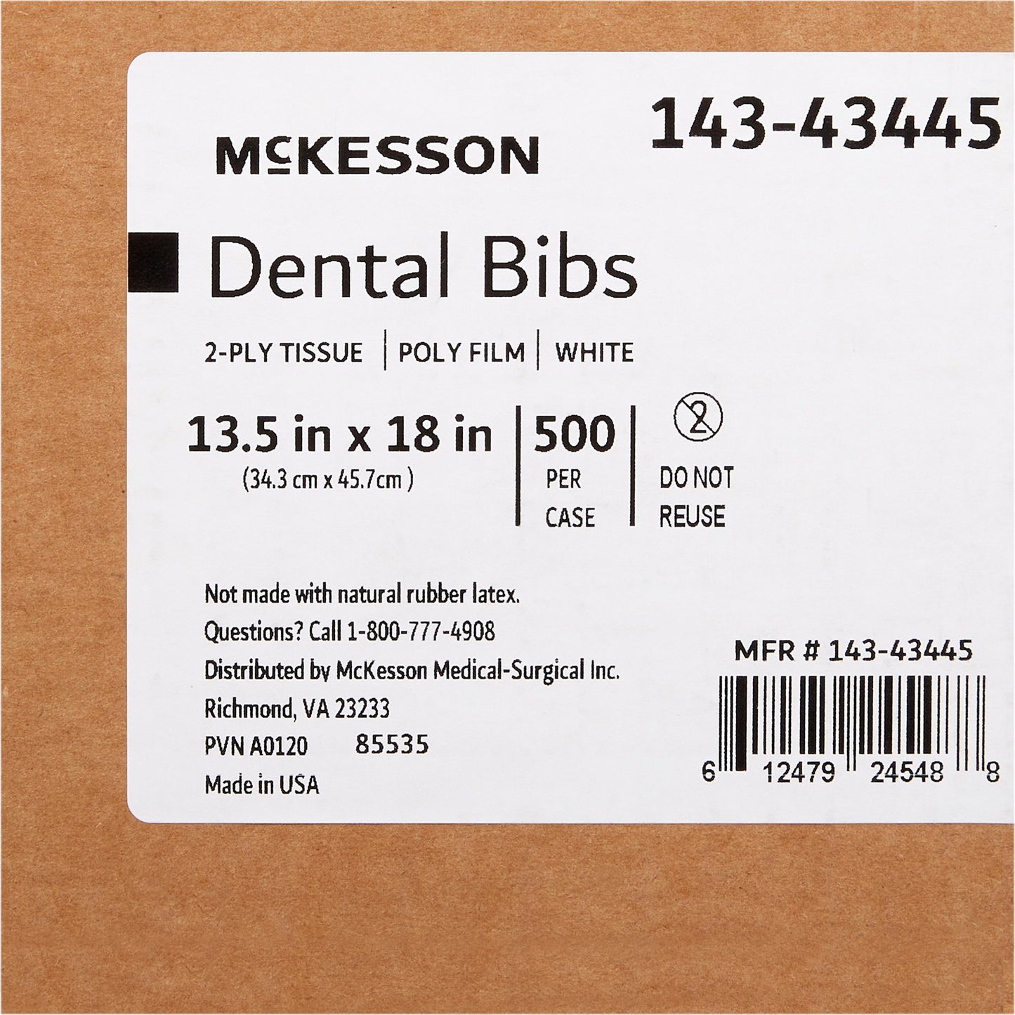 McKesson White Dental Bib, 13-1/2 x 18 Inch 143-43445