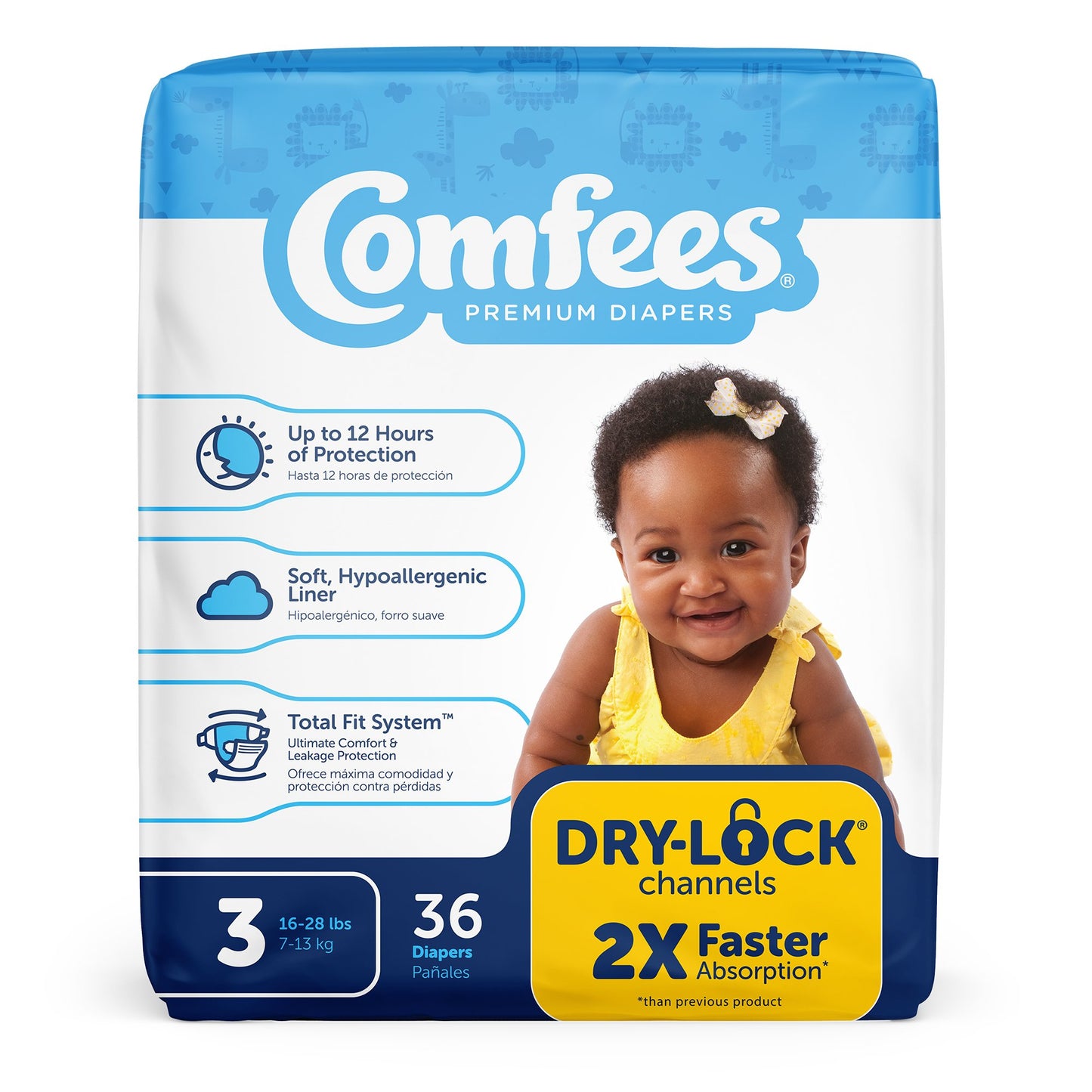 Attends Comfees Premium Diapers, Unisex, Baby, Tab Closure, Size 3 CMF-3
