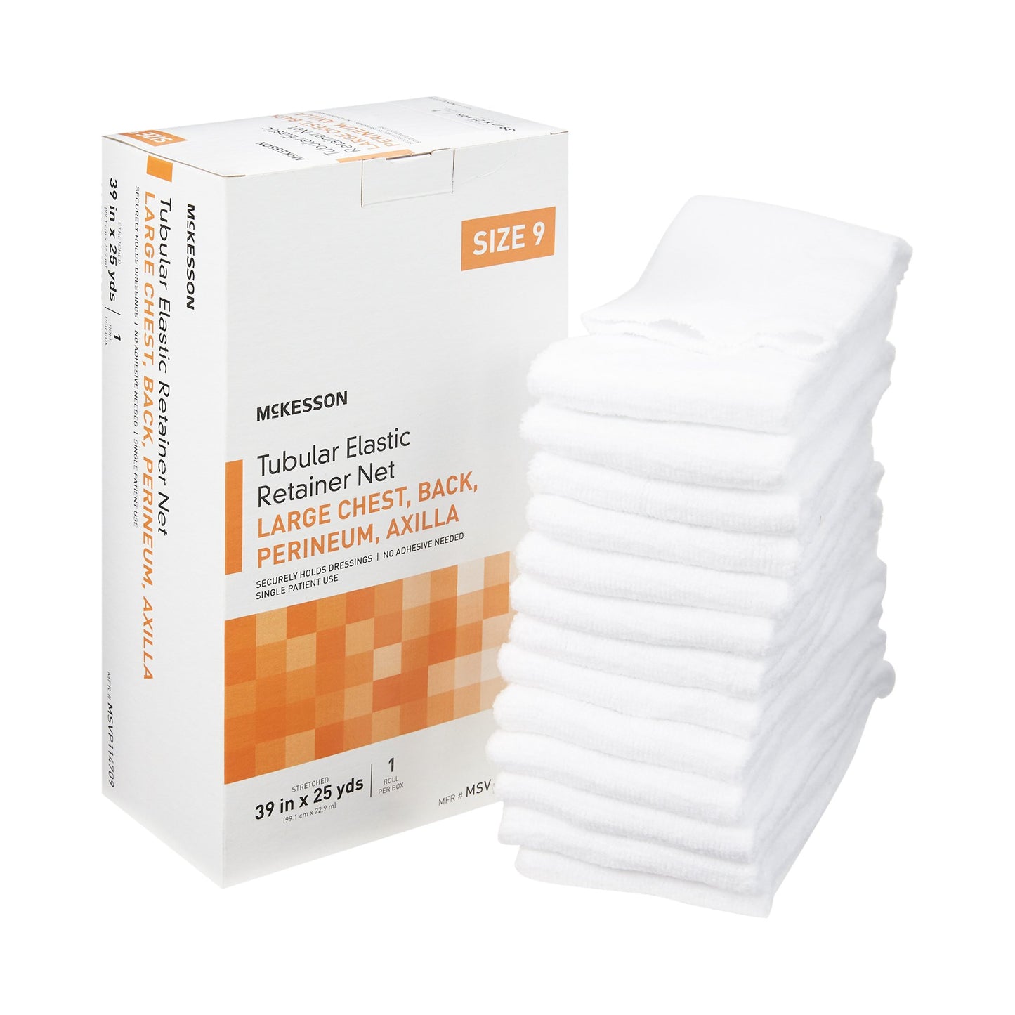 Elastic Net Retainer Dressing McKesson Tubular Elastic 39 Inch X 25 Yard (99.1 cm X 22.9 m) Size 9 White Large Chest / Back / Perineum / Axilla NonSte