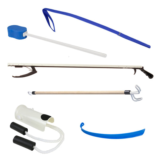 ADL Hip / Knee Equipment Kit FabLife™ Reacher - 32 Inch Length / Shoehorn - 18 Inch Length / Dressing Stick - 24 Inch Length / Leg Lifter - 32 Inch Le