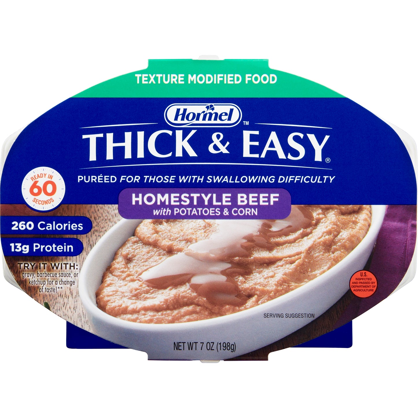 Thick & Easy® Beef with Potatoes and Corn Thickened Food, 7-ounce Tray 160747