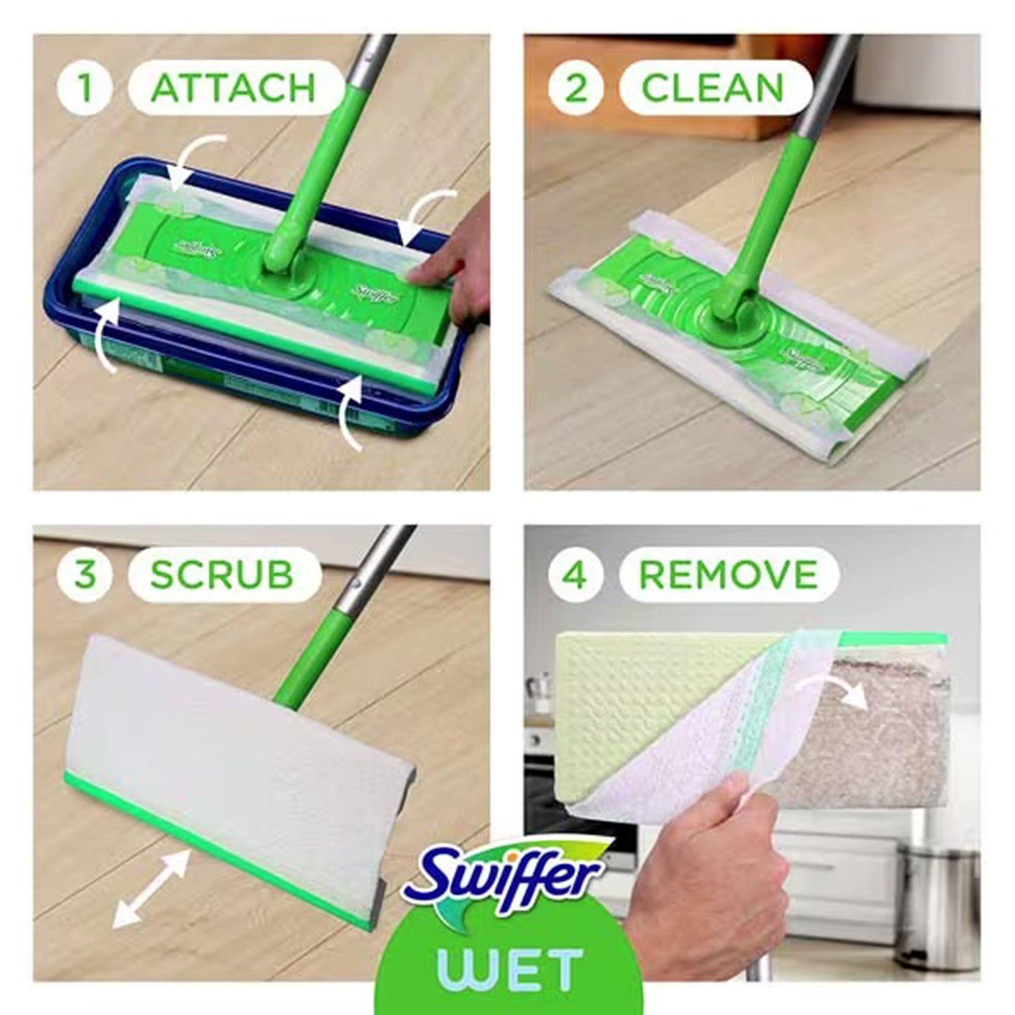 Saturated Wet Mop Pad Swiffer® Wet Bound Edge White Cloth Disposable PGC08622