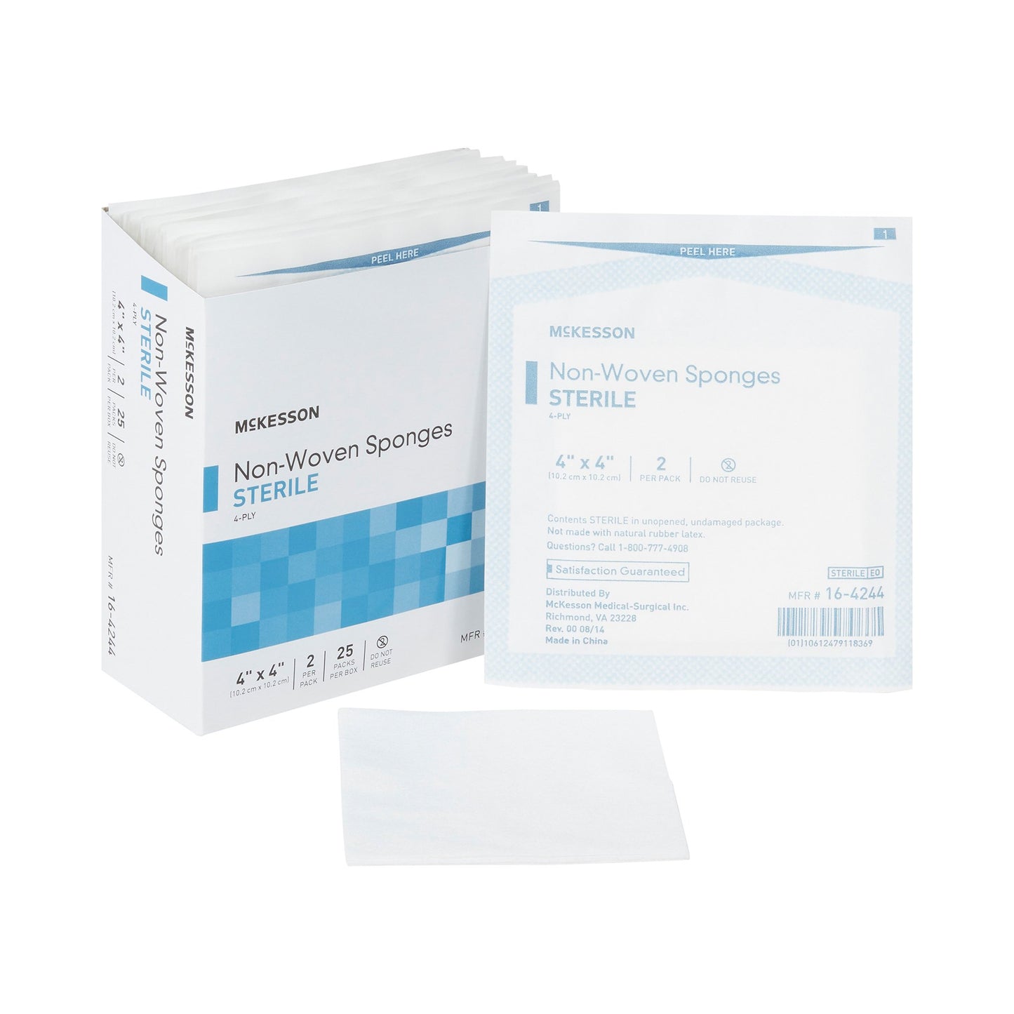 McKesson Sterile Nonwoven Sponge, 4 x 4 Inch, 4-Ply 16-4244