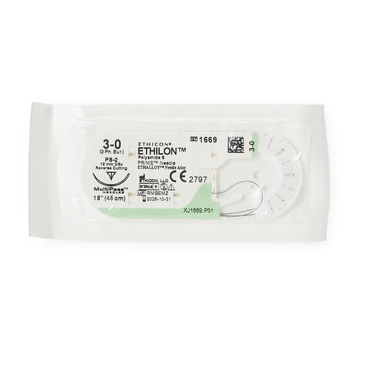 Nonabsorbable Suture with Needle Ethilon™ Nylon PS-2 3/8 Circle Precision Reverse Cutting Needle Size 3-0 Monofilament - 1669H