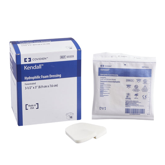 Foam Dressing Kendall™ 3-1/2 X 3 Inch Without Border Without Film Backing Nonadhesive Fenestrated Rectangle Sterile - 55535