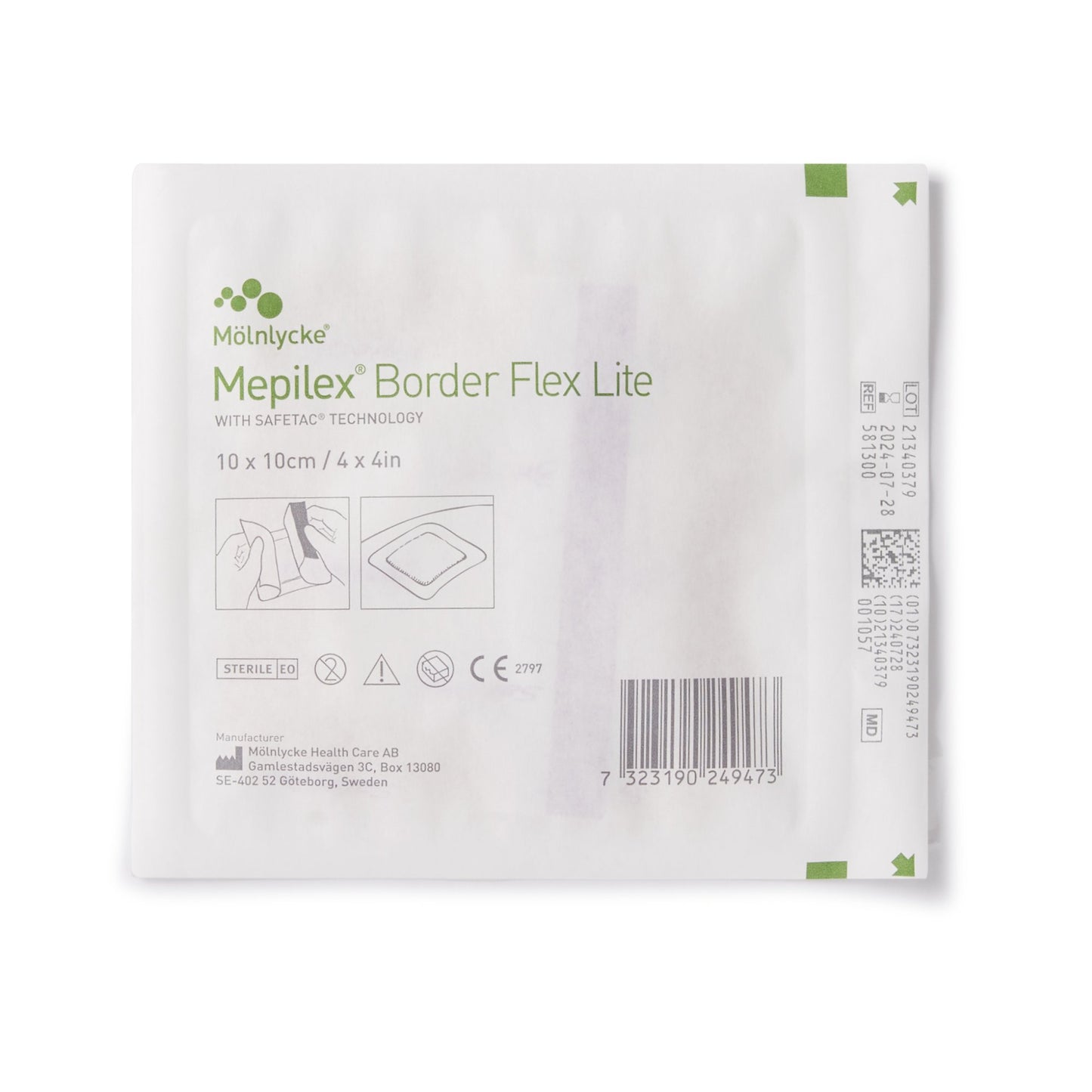 Mepilex® Border Flex Lite Silicone Foam Dressing, 4 x 4 Inch 581300