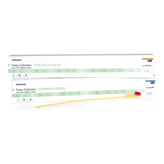 Foley Catheter McKesson 2-Way Coude Tip 30 cc Balloon 18 Fr. Hydrophilic Polymer Coated Latex - 16-LFOL3018C