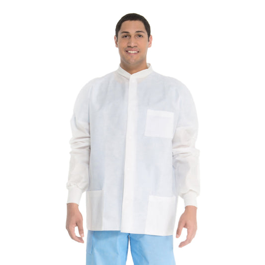 Lab Jacket White Large Hip Length 3-Layer SMS Disposable - 10072