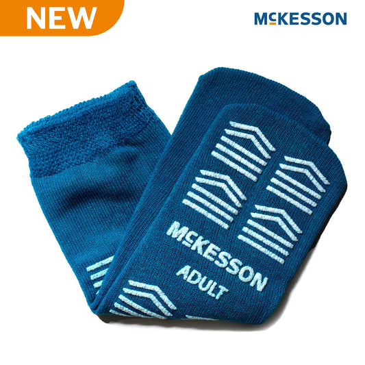 Slipper Socks McKesson Unisex Adult Large Single Tread Single Patient Use Teal 16-A-SCE1