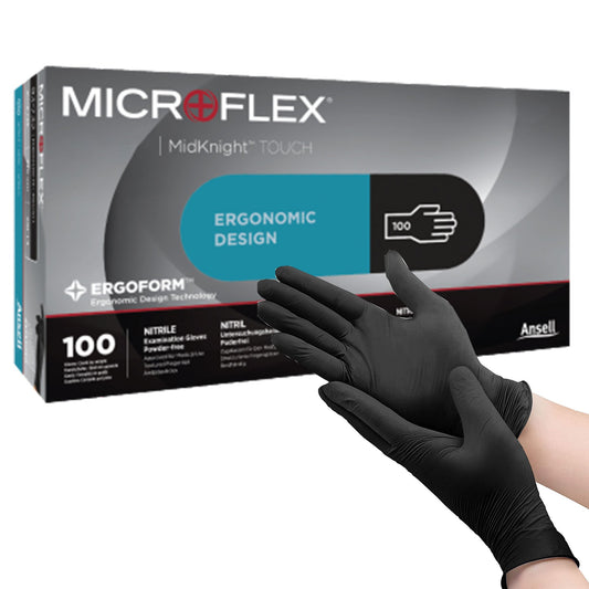 Microflex® MidKnight™ Touch 93-735 Nitrile Exam Glove, Large, Black 93732090
