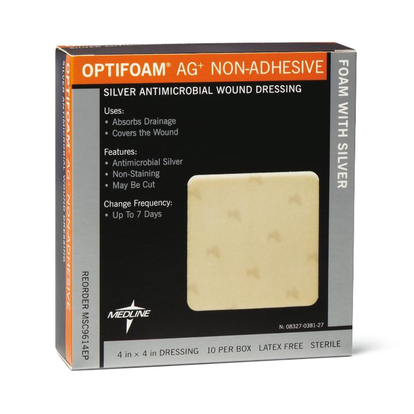 Silver Foam Dressing Optifoam® Ag+ 4 X 4 Inch Square Sterile - MSC9614EP