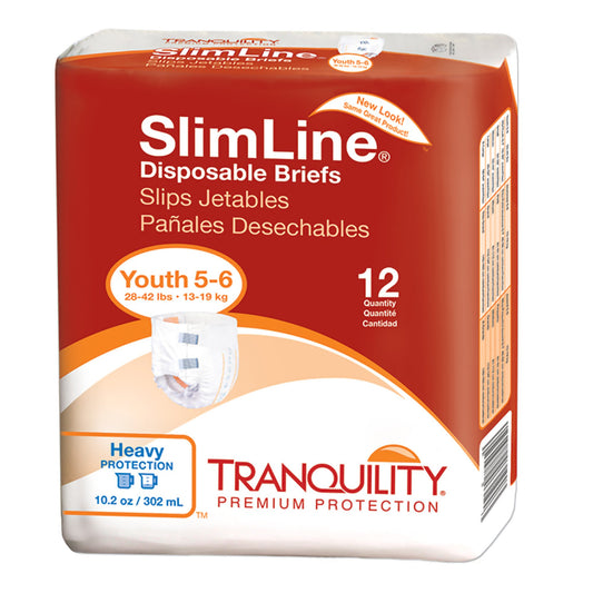 Unisex Youth Incontinence Brief Tranquility® Slimline® Size 5 to 6 Disposable Heavy Absorbency - 2112