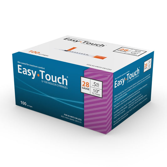 Standard Insulin Syringe with Needle EasyTouch™ 0.5 mL 1/2 Inch 28 Gauge NonSafety Thin Wall - 828555