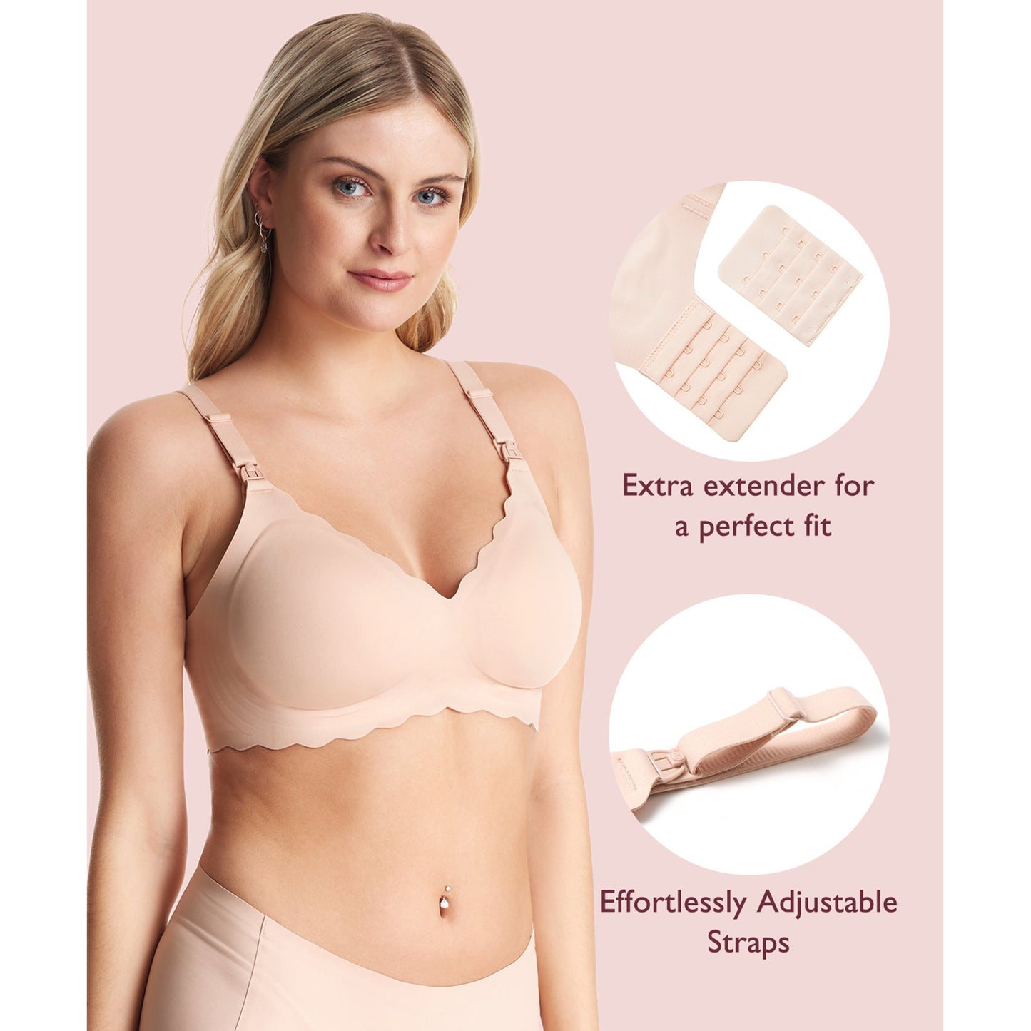 Nursing Bra Momcozy Jelly Strip 34 to 36 Inch Chest Medium Beige Back Hook and Eye Closure Adjustable Shoulder Strap FB046-SK100M-A