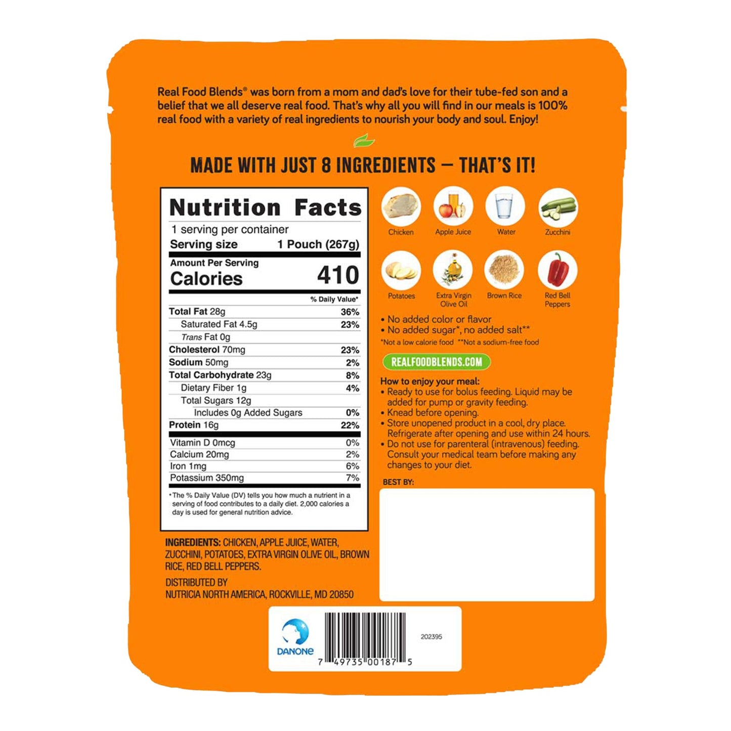 Tube Feeding Formula Real Food Blends® Select™ Chicken / Zucchini / Potatoes Puree 9.4 oz. Pouch 202395