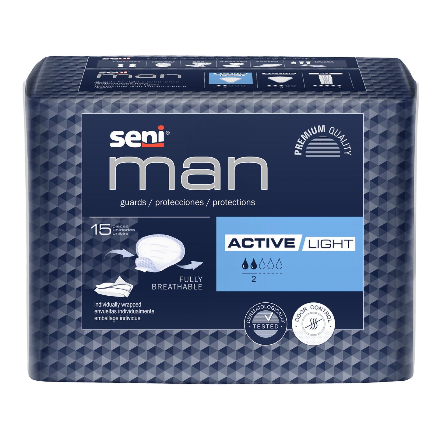 Bladder Control Pad Seni® Man Active Light 7-1/2 X 9-3/10 Inch Light Absorbency Super Absorbent Core One Size Fits Most - S-AL15-US1