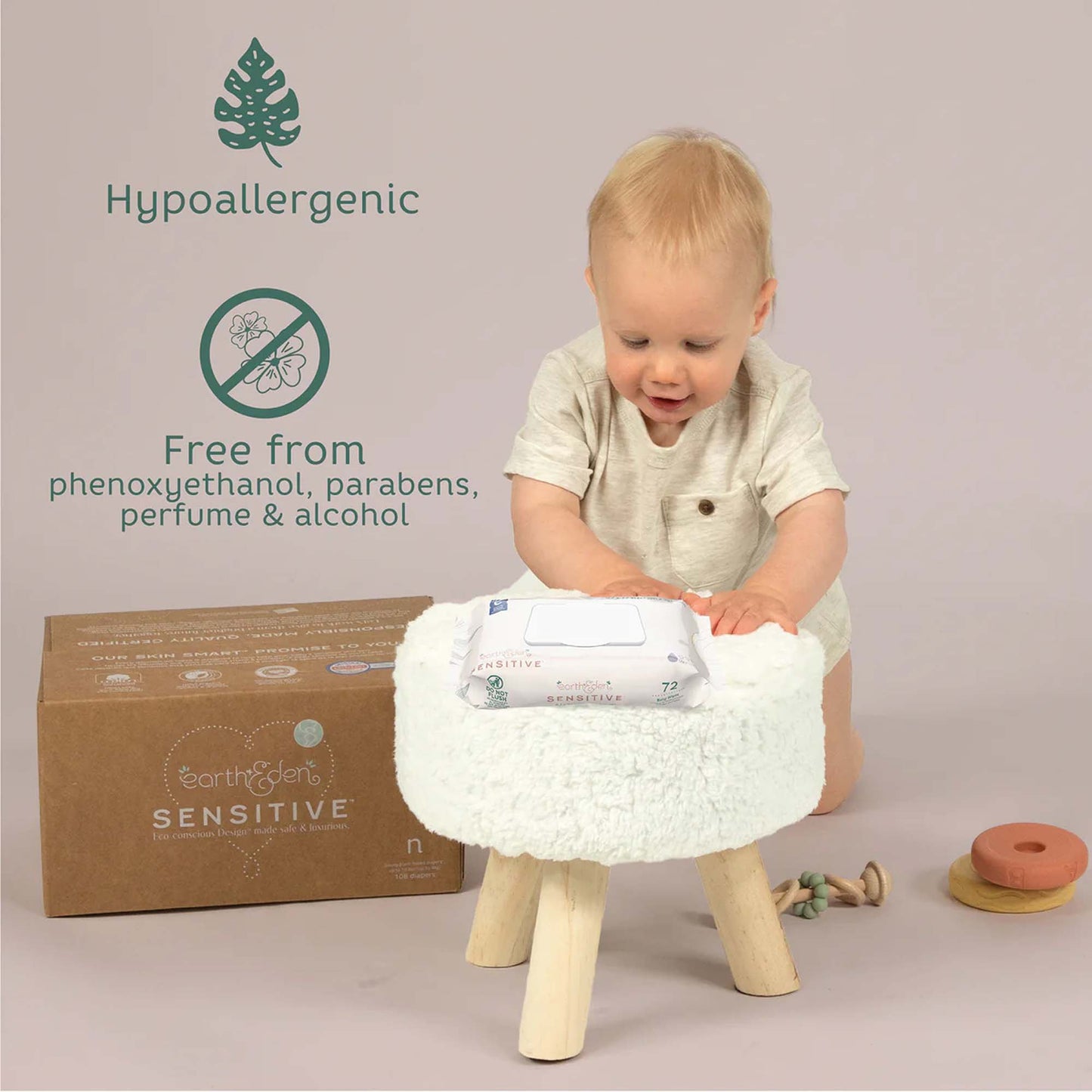 Earth & Eden Sensitive™ Baby Wipes, 6.7 x 7.7 Inch, 72 per Pack 10010218