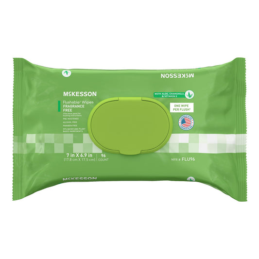 McKesson Flushable* Wet Wipes - Unscented, 96 Wet Wipes per Pack FLU96