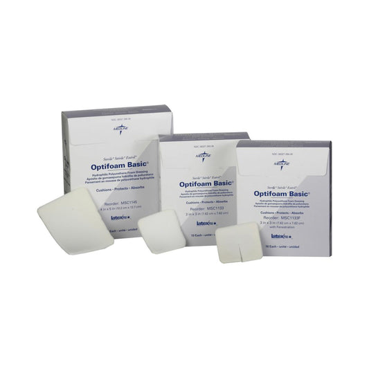 Foam Dressing Optifoam® Basic 3 X 3 Inch Without Border Without Film Backing Nonadhesive Fenestrated Square Sterile - MSC1133F