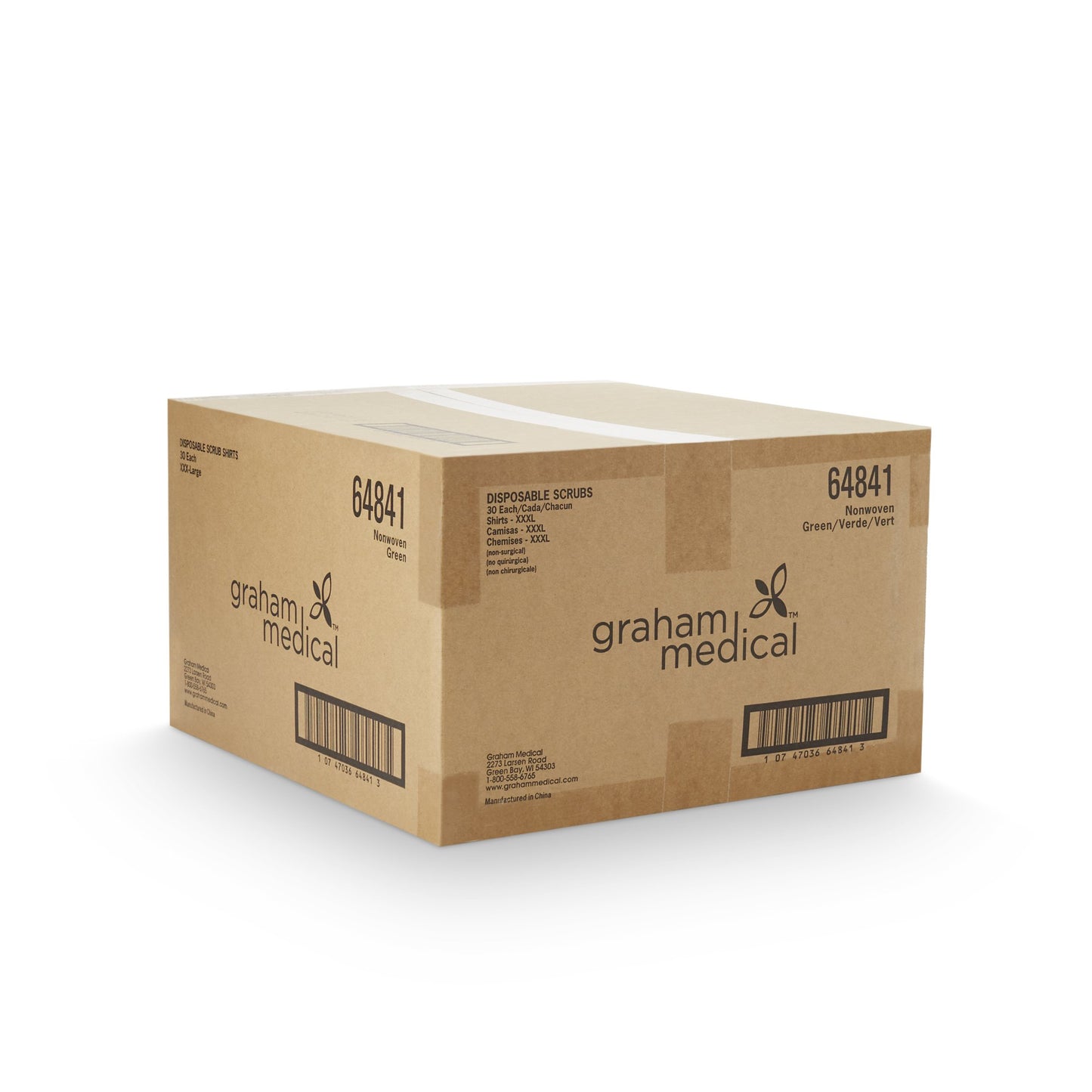 Graham Medical Short Sleeve Scrub Shirt, Green, 3X-Large 64841