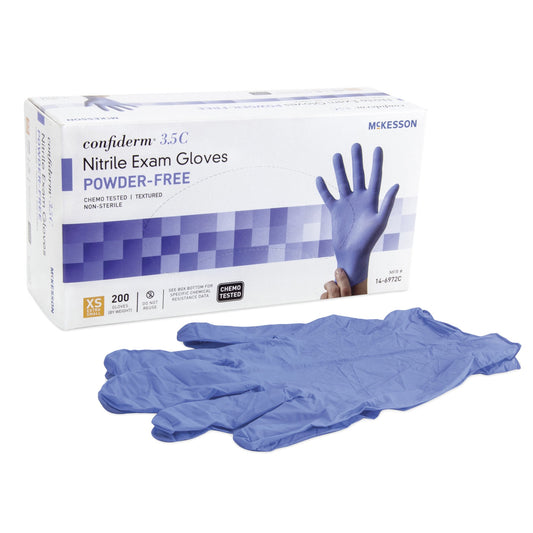 Exam Glove McKesson Confiderm® 3.5C X-Small NonSterile Nitrile Standard Cuff Length Textured Fingertips Blue Chemo Tested - 14-6972C