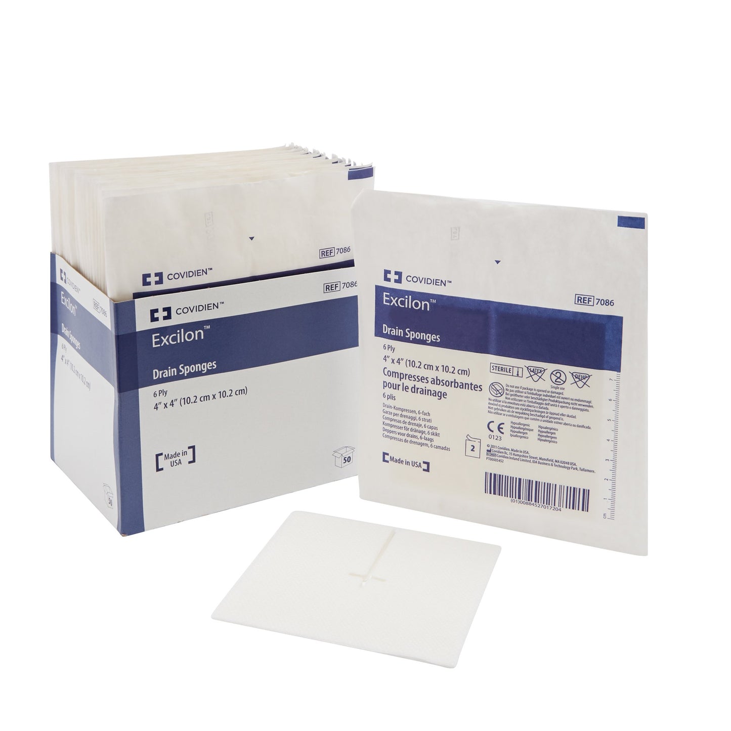 Cardinal Excilon I.V. / Drain Split Dressing, 4 x 4 Inch 7086-, Case of 300