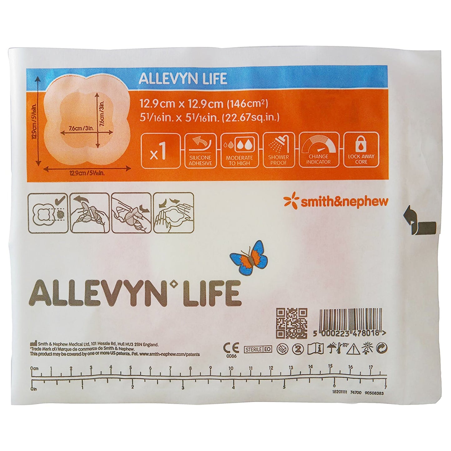 Allevyn Life Silicone Adhesive with Border Silicone Foam Dressing, 5¾ x 5¾ Inch 66801068