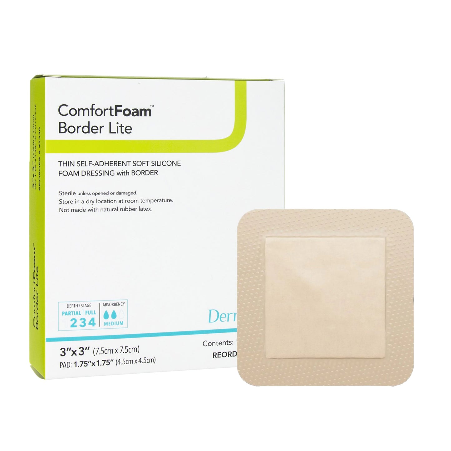 Thin Foam Dressing ComfortFoam™ Border Lite 3 X 3 Inch With Border Waterproof Backing Silicone Adhesive Square Sterile - 47330
