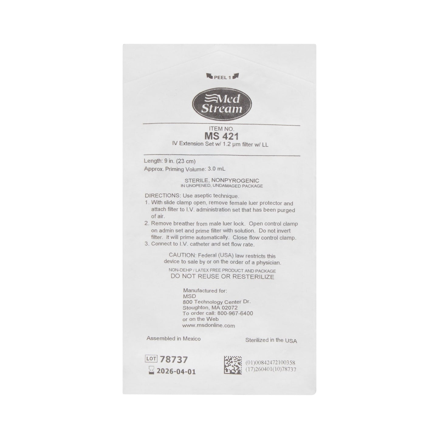 McKesson IV Extension Set, Standard Bore 9-inch Tubing, 1.2 Micron Filter MS421