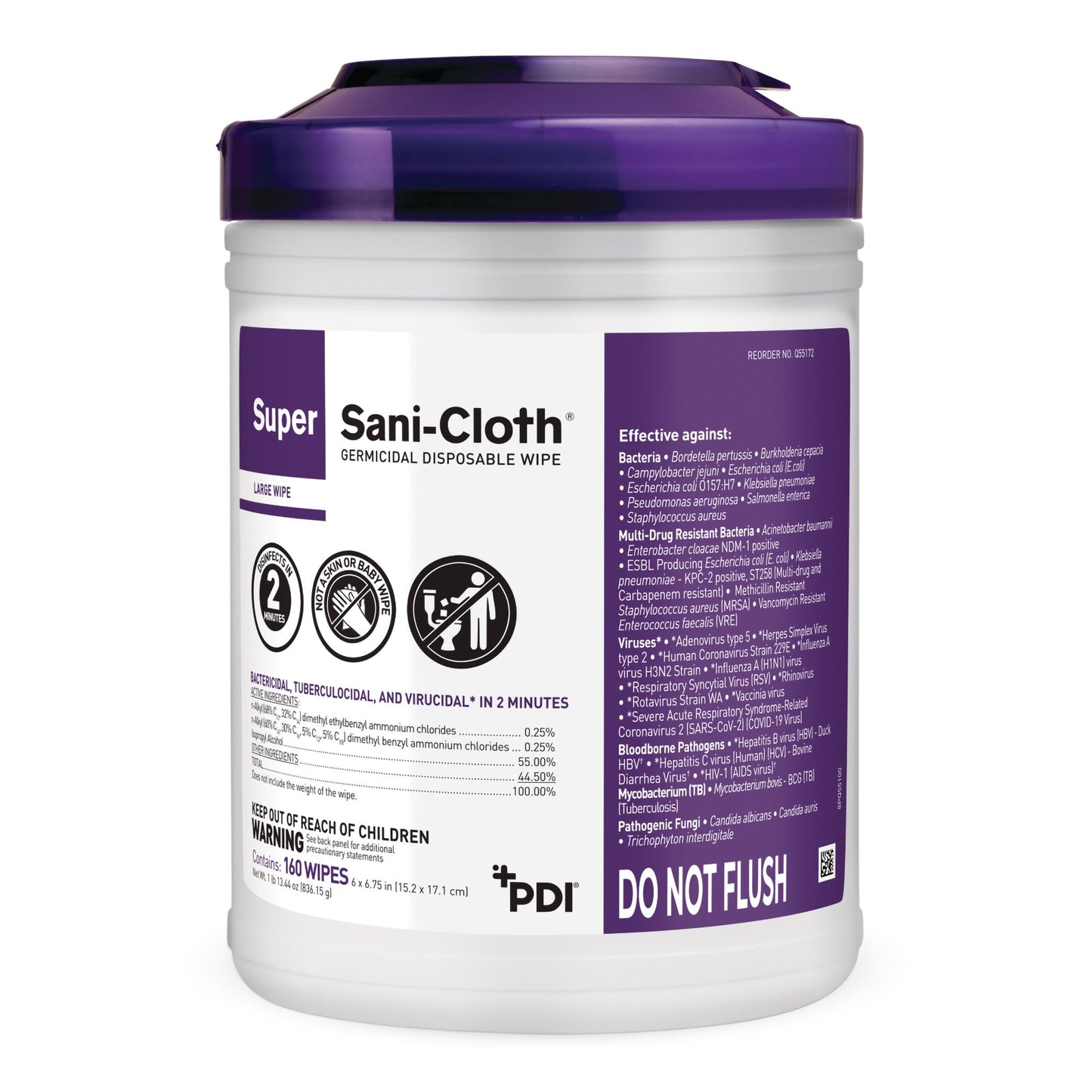 Surface Disinfectant Cleaner Super Sani-Cloth® Premoistened Germicidal Manual Pull Wipe 160 Count Canister Alcohol Scent NonSterile - Q55172
