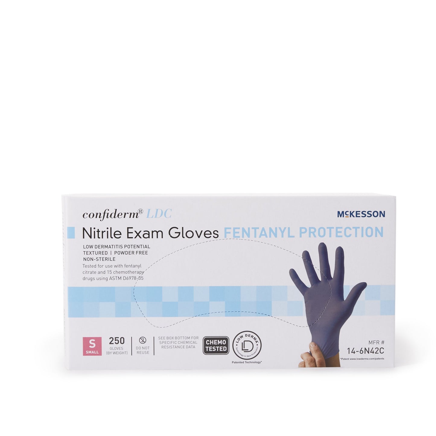 McKesson Confiderm® LDC Nitrile Exam Glove, Small, Blue 14-6N42C