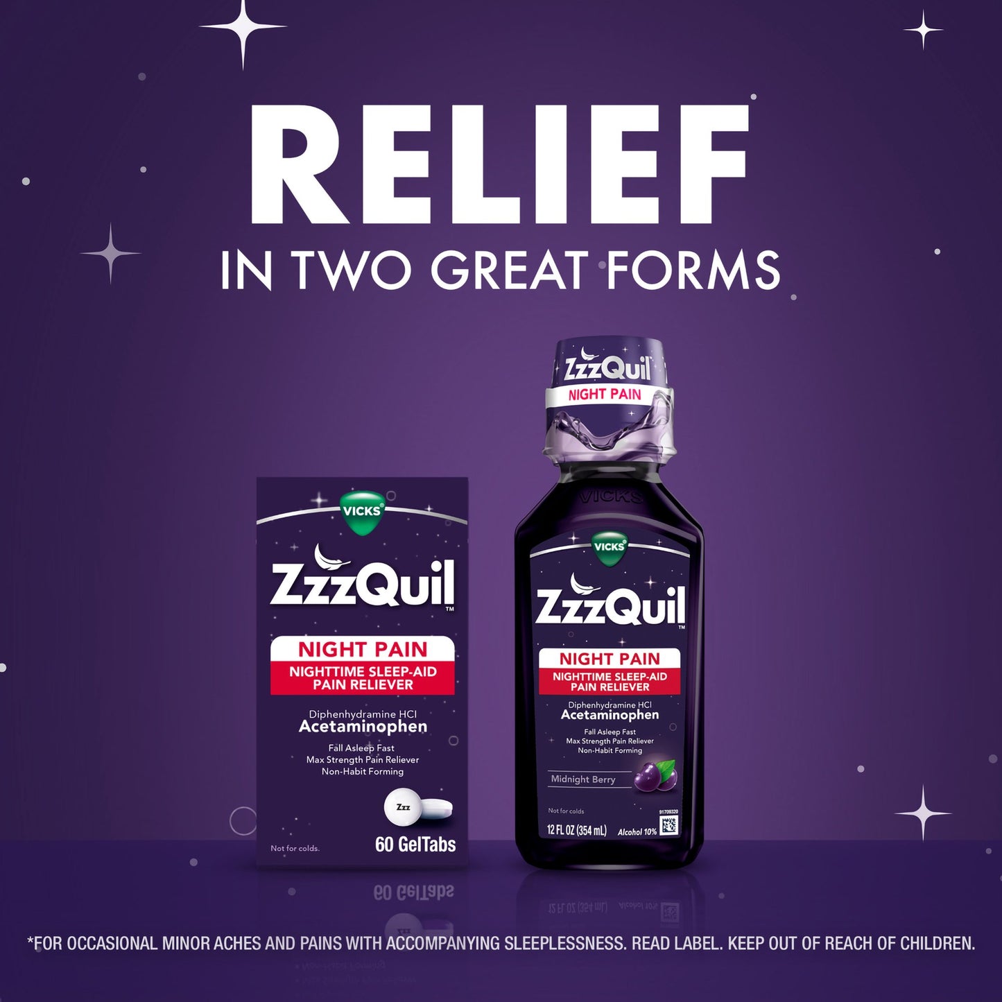 ZzzQuil Night Pain Nighttime Sleep-Aid Pain Reliever Liquid, Midnight Berry 32390004089