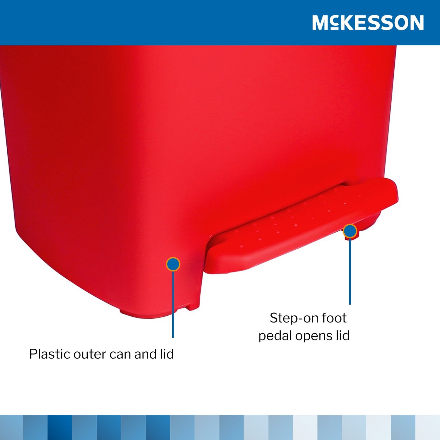 McKesson Waste Can with Step-On Pedal, Plastic, Red, 15.16 x 14.37 x 18.9 Inch 16-25270