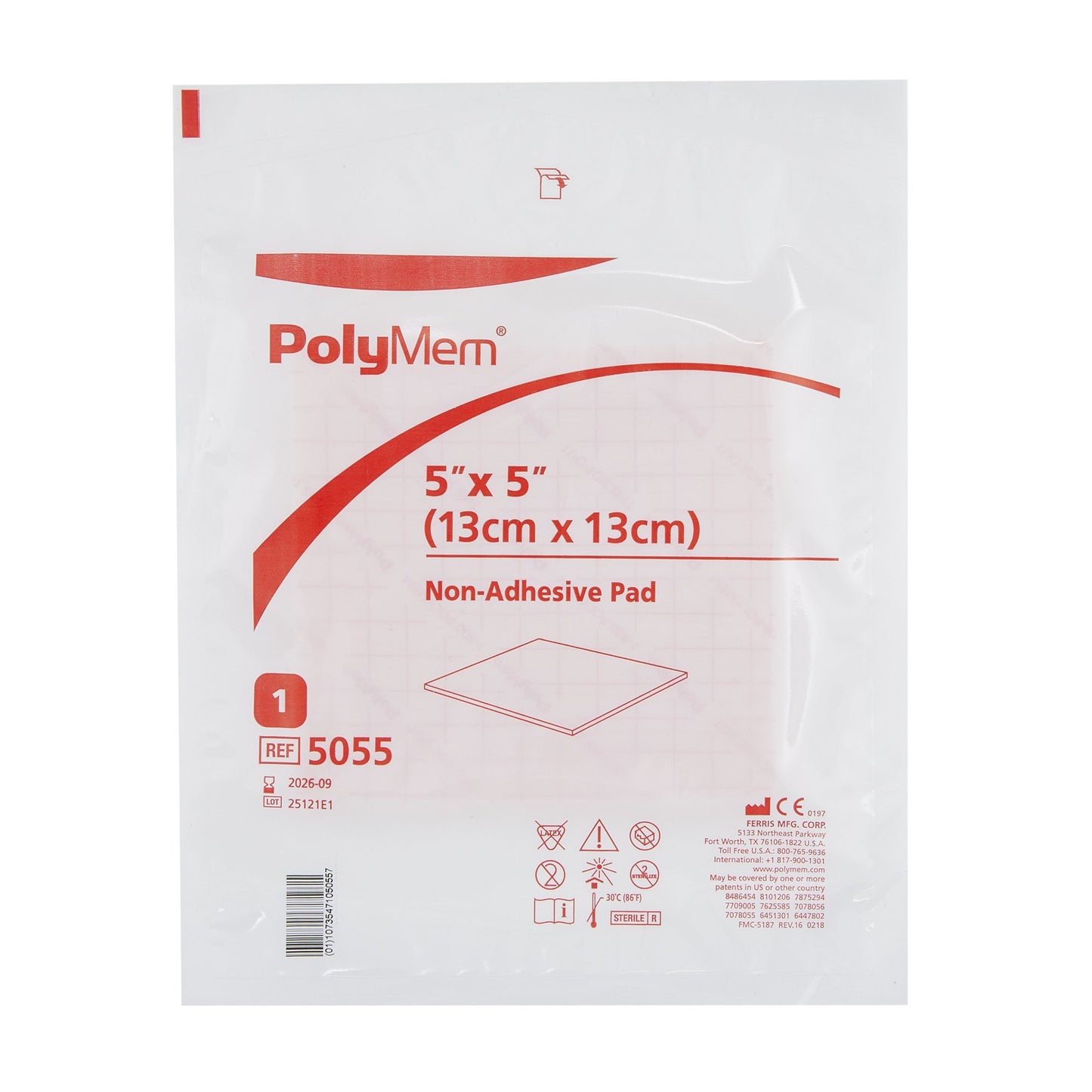 PolyMem® Nonadhesive without Border Foam Dressing, 5 x 5 Inch 5055