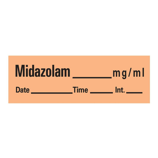 Precision Dynamics Timemed Anesthesia Label Tape, Midazolam, 1/2 x 1-1/2 Inch AN-120, RL