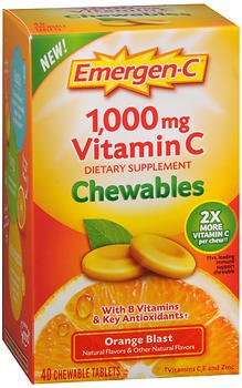 Vitamin C Supplement Emergen-C® Ascorbic Acid 1,000 mg Strength Chewable Tablet 40 per Box Orange Flavor - 76314032450