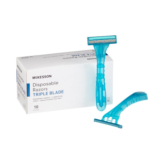 Personal Razor with Lubricating Strip McKesson Single Edge Triple Blade NonSterile Disposable - 16-RZ15