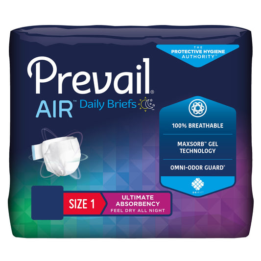 Unisex Adult Incontinence Brief Prevail® Air™ Size 1 / Medium Disposable Heavy Absorbency - PVBNG-012CA/1