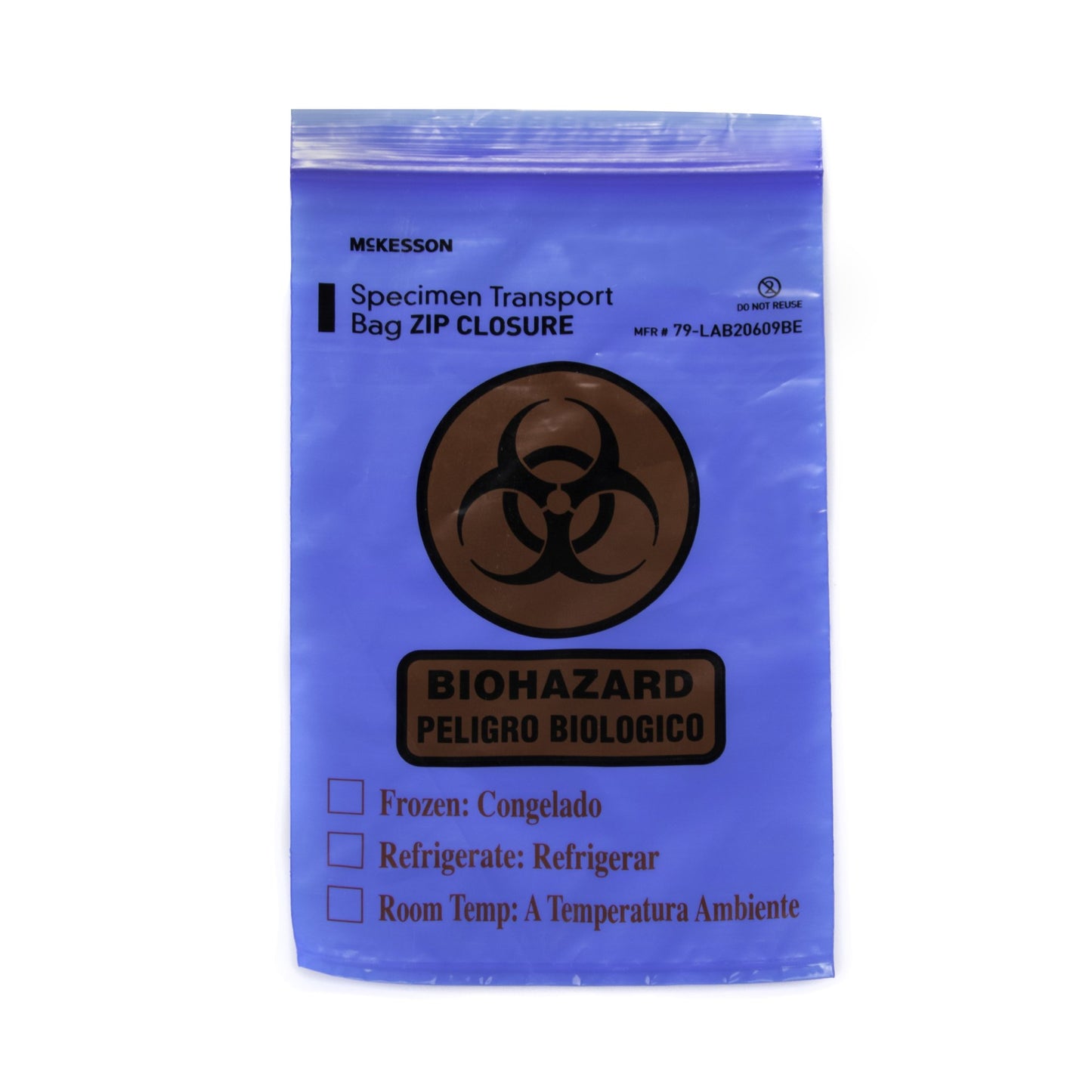 Specimen Transport Bag with Document Pouch McKesson 6 X 9 Inch Zip Closure Biohazard Symbol / Storage Instructions NonSterile - 79-LAB20609BE