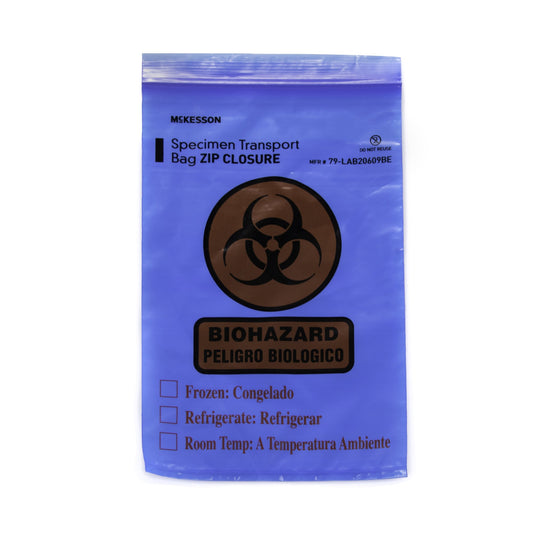Specimen Transport Bag with Document Pouch McKesson 6 X 9 Inch Zip Closure Biohazard Symbol / Storage Instructions NonSterile - 79-LAB20609BE