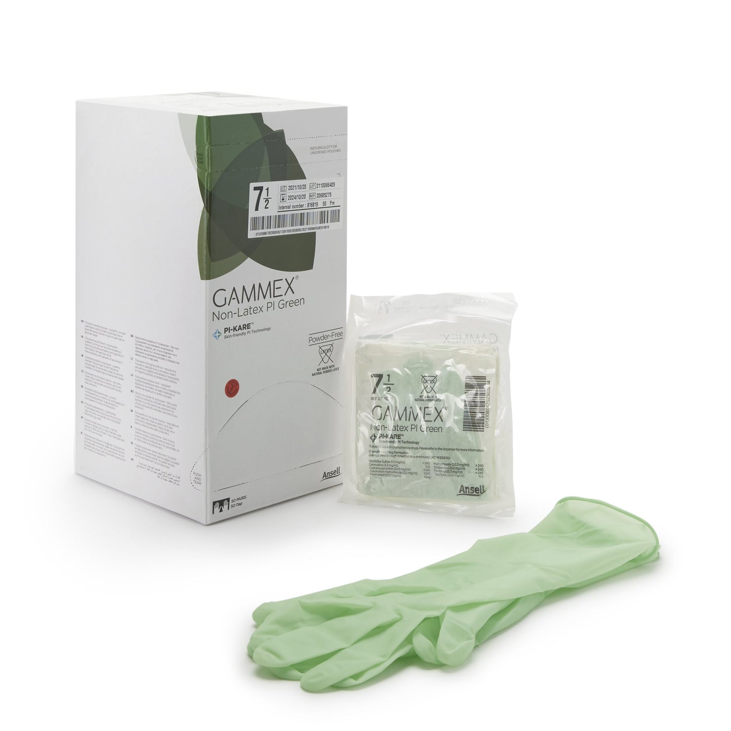 Surgical Glove GAMMEX® Non-Latex PI Green Size 7.5 Sterile Polyisoprene Standard Cuff Length Micro-Textured Light Green Chemo Tested - 20685275