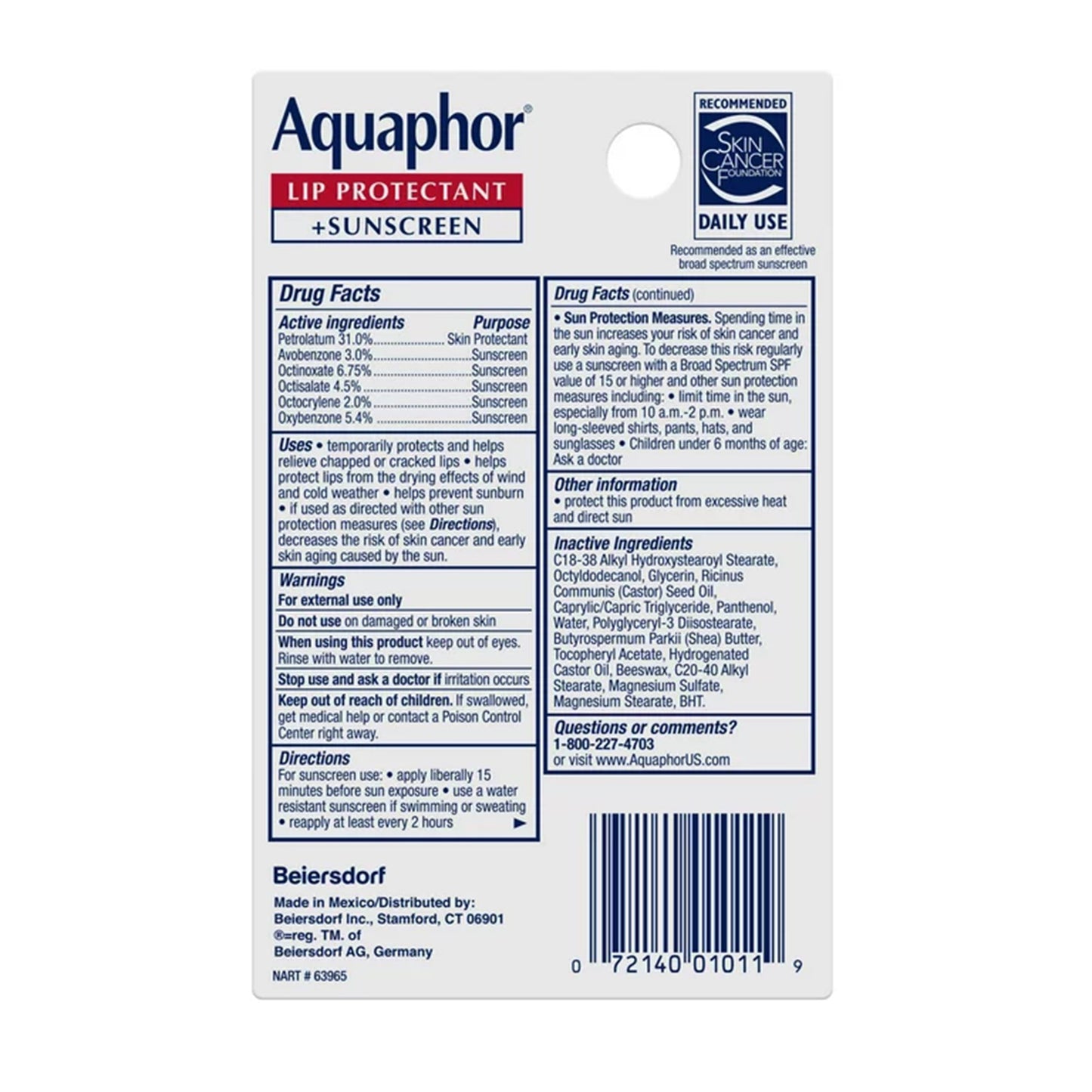 Aquaphor® Lip Protectant + SPF 30 07214001011