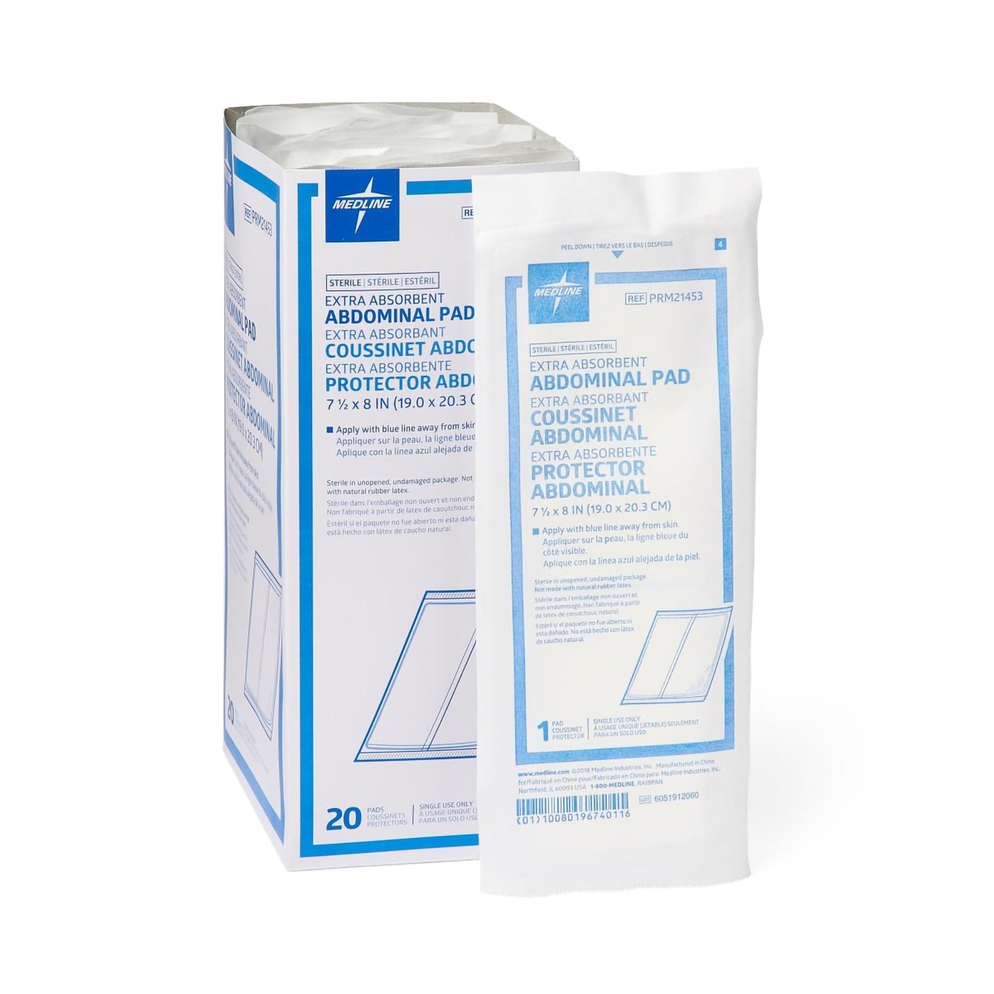Abdominal Pad Medline Essentials 7-1/2 X 8 Inch NonSterile 20 per Pack - PRM21453