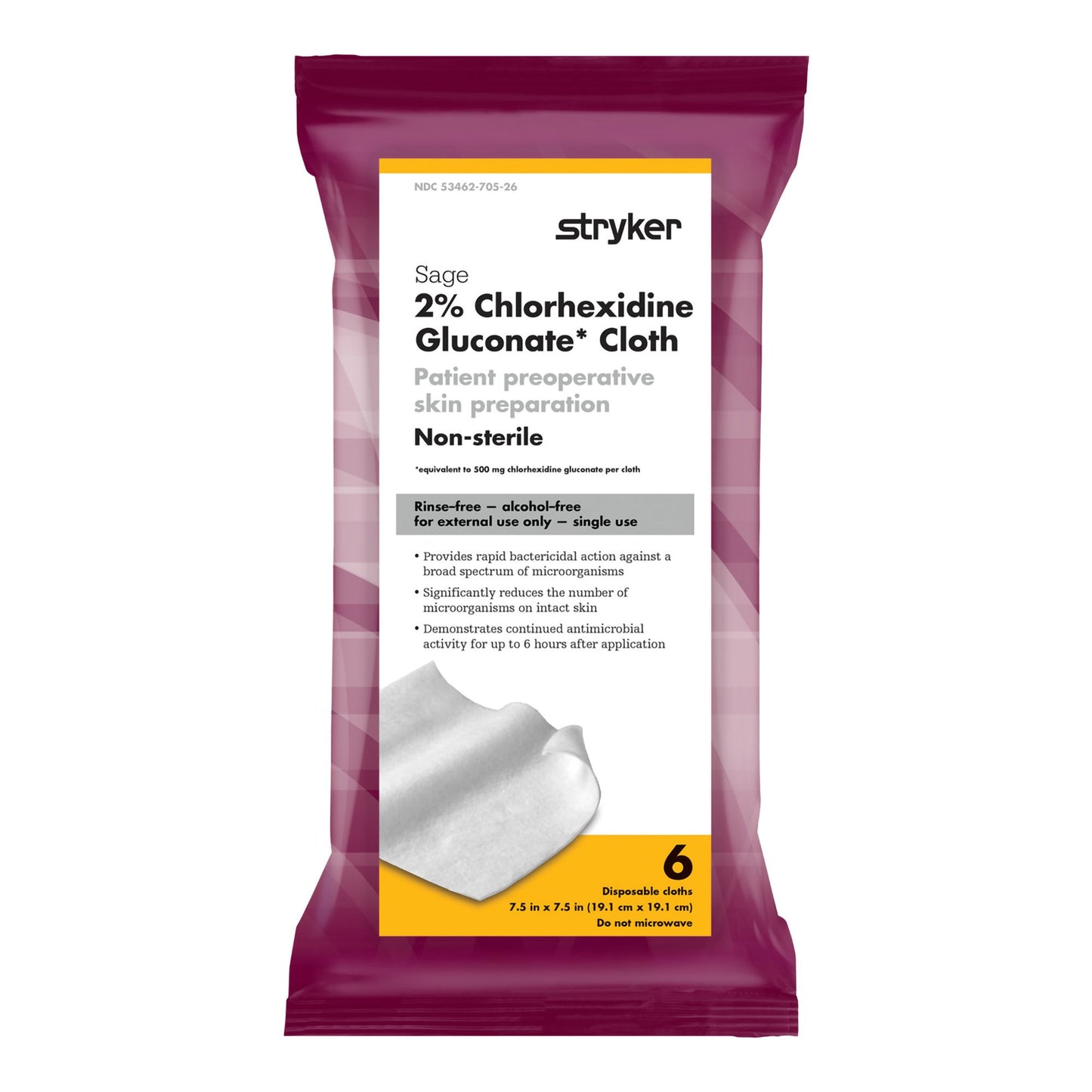Sage® 2% CHG Preoperative Skin Prep Wipe, 7.5 x 7.5 Inch 9717