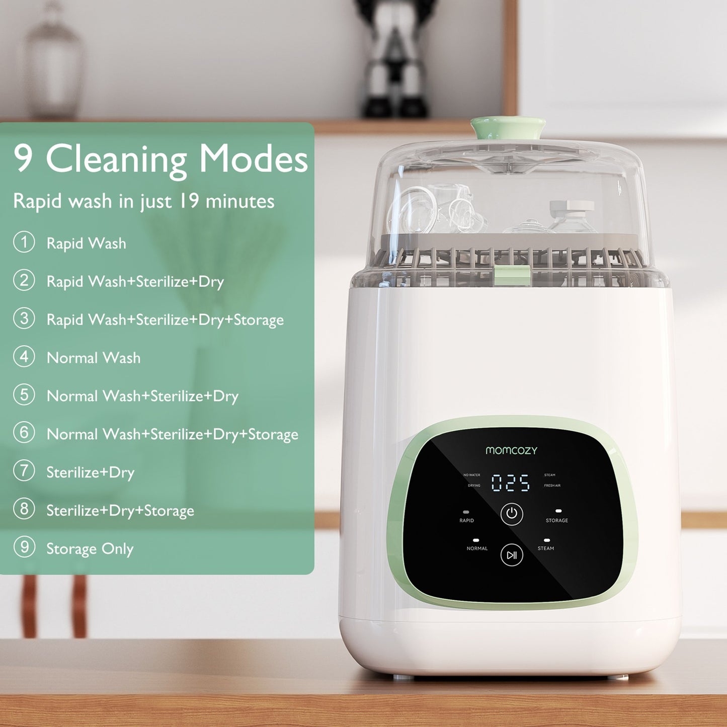 Baby Bottle Washer and Sterilizer Momcozy CleanPal Pro For Baby Bottles BS003-GW10NB