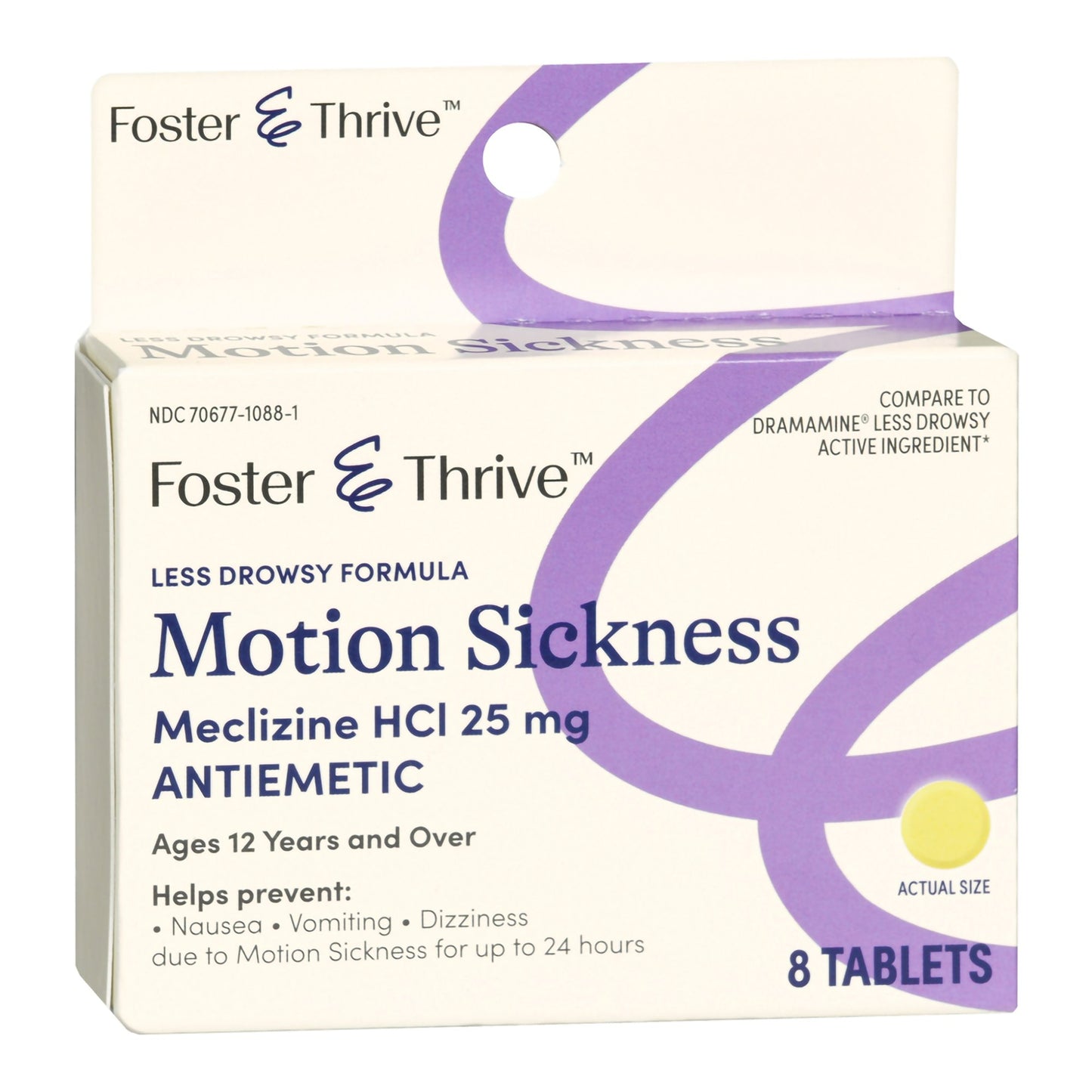 Foster & Thrive™ Less Drowsy Motion Sickness Meclizine HCl 25 mg Tablets 70677108801