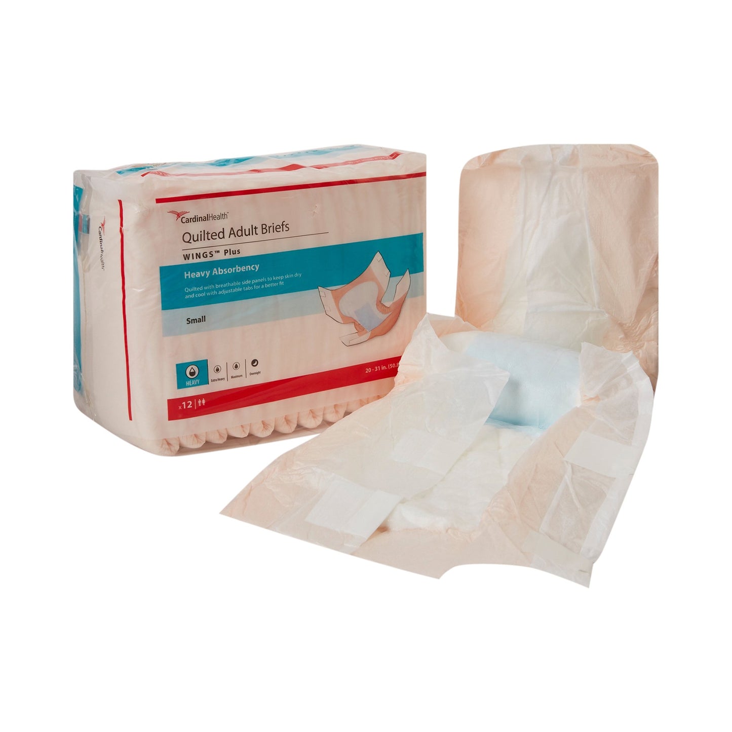 Unisex Adult Incontinence Brief Wings™ Plus Quilted Small Disposable Heavy Absorbency - 66032A